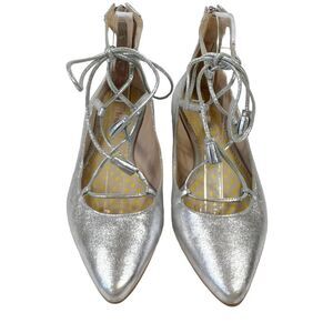 Boden Lillie Silver Leather Lace Up Flats